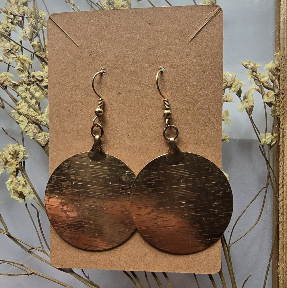 Brushed Copper Circle Earrings | Modern Minimalist Dangle Earrings | Earth Tone